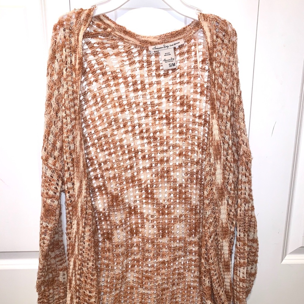 Tan and white knit sweater/ jacket